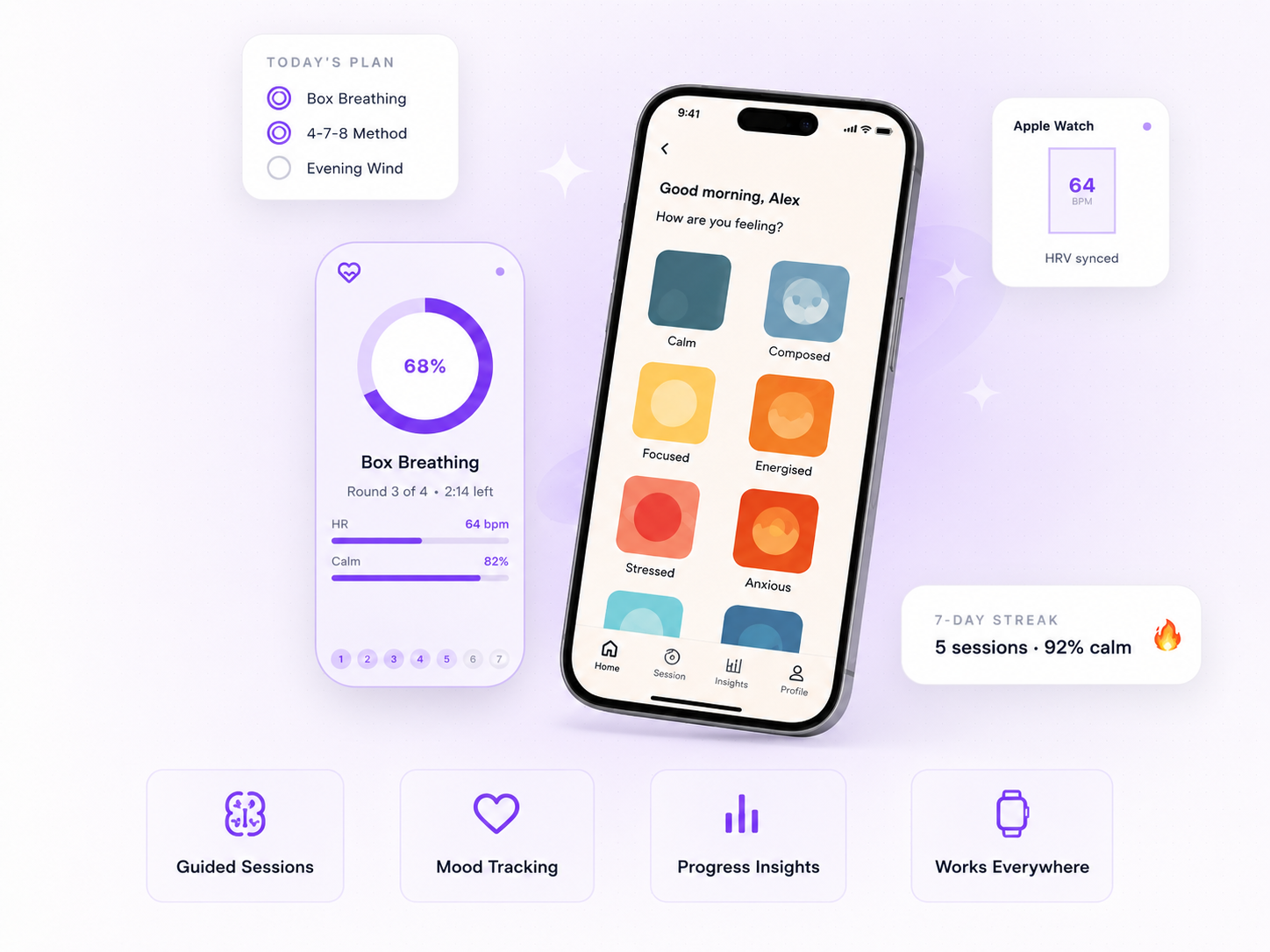 BreathState app overview screens